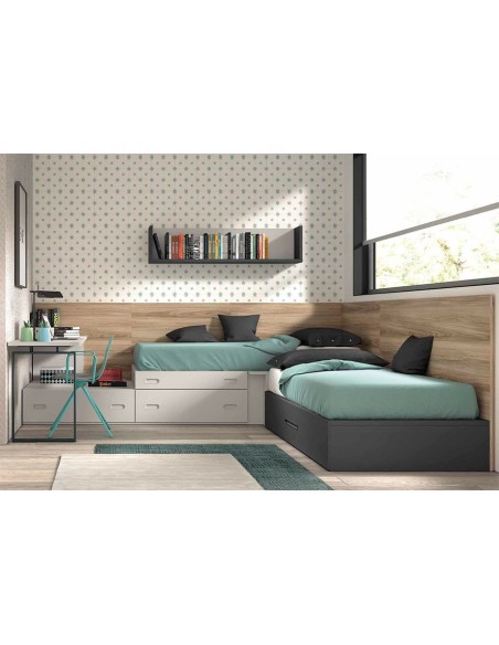 Composición para habitación juvenil con zona de cama y estudio