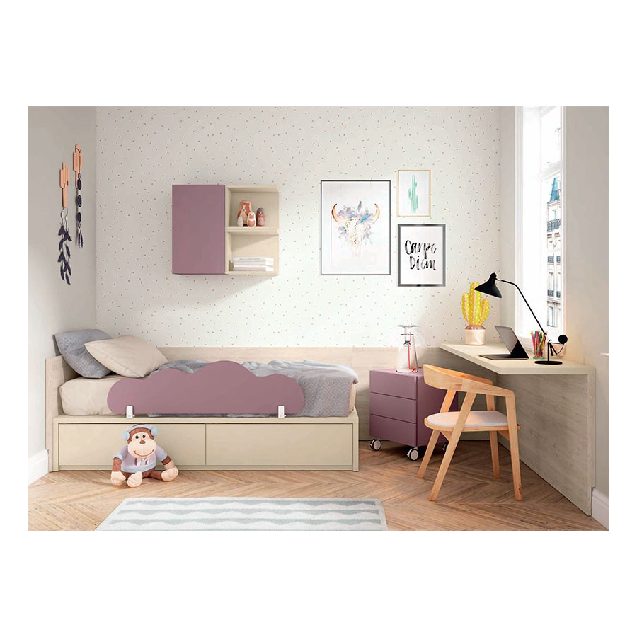 Dormitorio modular zon zona de cama, armario y zona de estudio