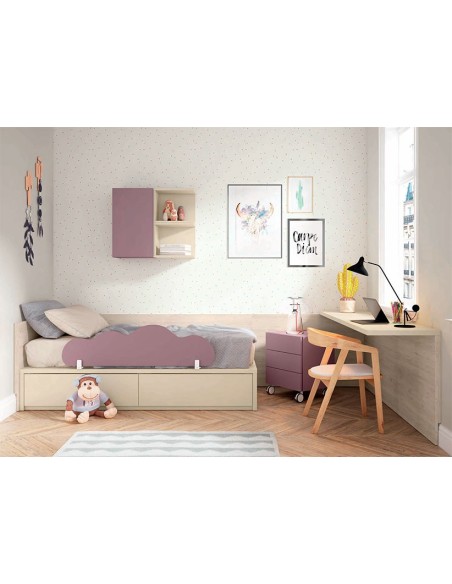 Dormitorio modular zon zona de cama, armario y zona de estudio