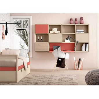 Composición modular con zona de escritorio integrado en estantería 2
