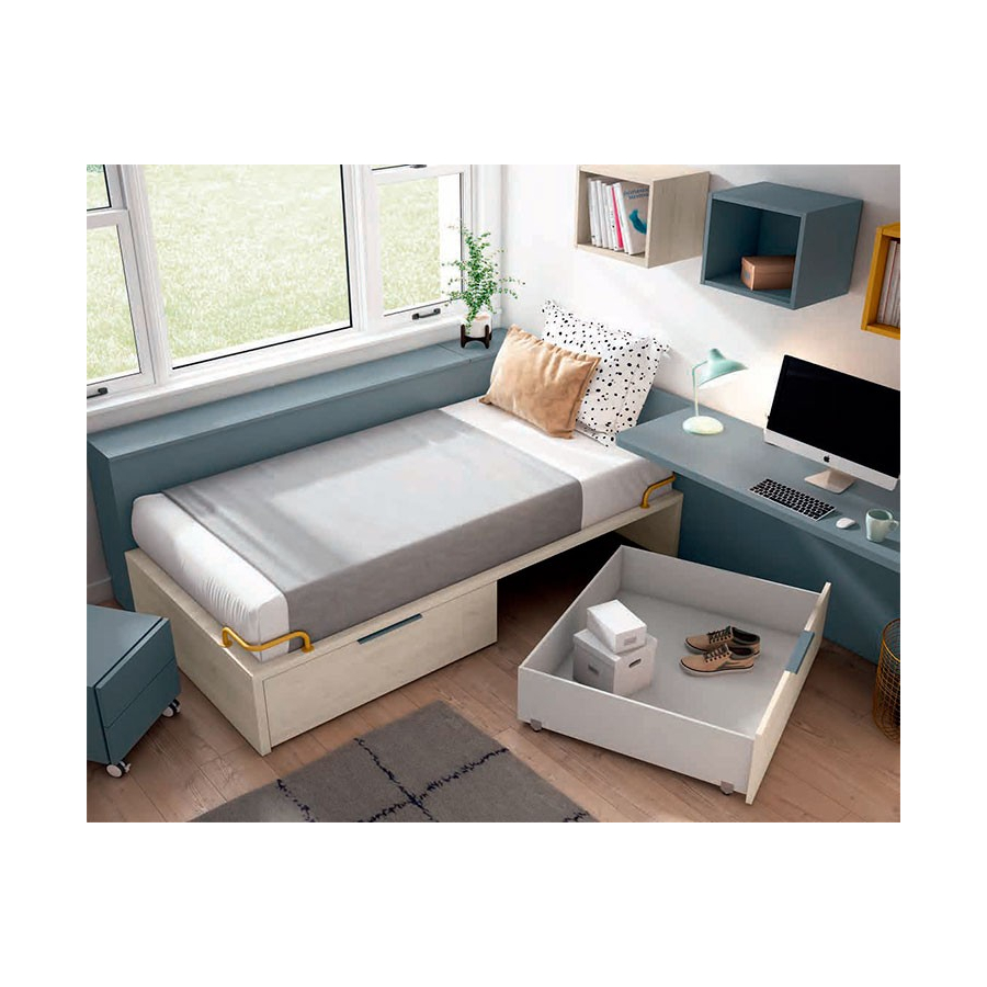 Dormitorio juvenil modular con almacenaje interior y zona de estudio
