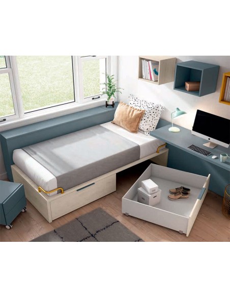 Dormitorio juvenil modular con almacenaje interior y zona de estudio