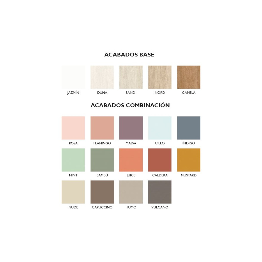 Paleta de acabados disponibles para composiciones juveniles