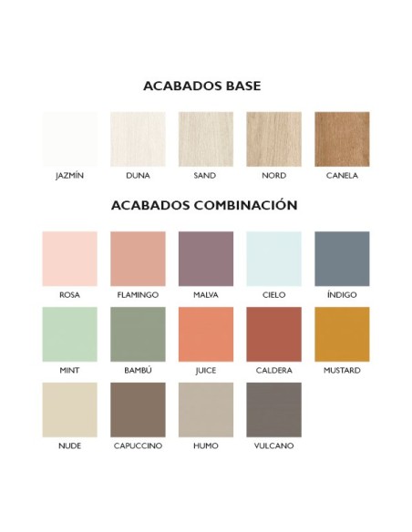 Paleta de acabados disponibles para dormitorios juveniles e infantiles