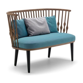 Sillón con respaldo en madera maciza y cojín tapizado en tela Muebles Lara 2