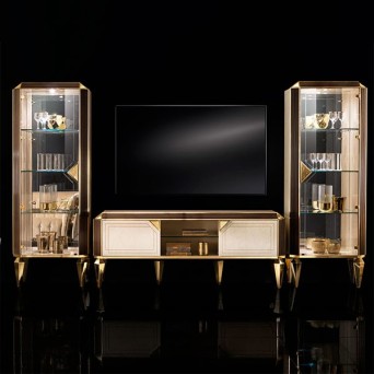 Salón Diamante de la firma Arredoclassic, con mueble tv y dos vitrinas de una puerta