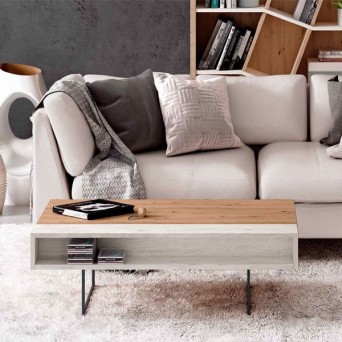 Mesa de centro fabricada en melamina con estructura metálica