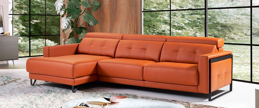 Sofá chaise longue Enzo tapizado en piel