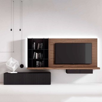 Salón Nexa C200 de Mesegue, fabricado en chapa de madera natural y lacados