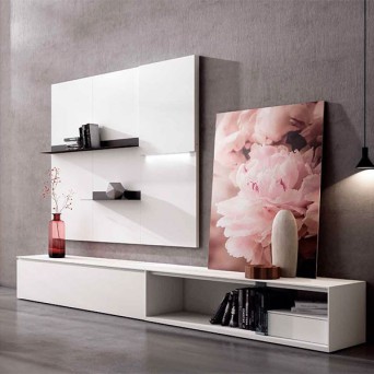 Salón Nexa C20, de Mesegue, fabricado en chapa de madera natural y lacados