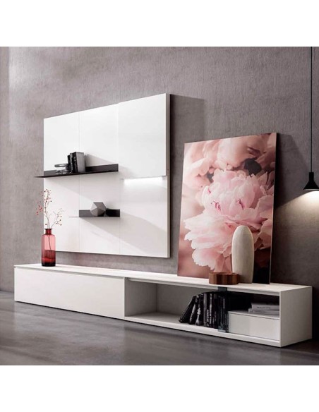 Salón Nexa C20, de Mesegue, fabricado en chapa de madera natural y lacados