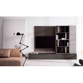 Salón Nexa C203, con módulos lacados y panel alistonado trasero 2