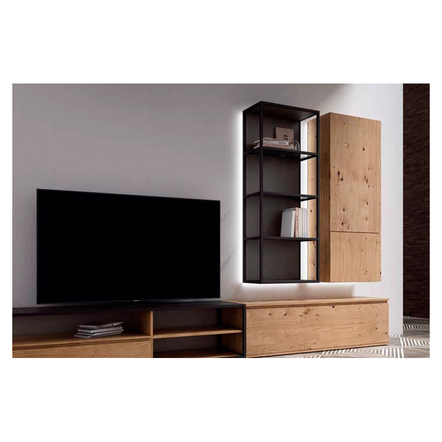 Salón Nexa C204, con mueble tv y dos módulos colgados