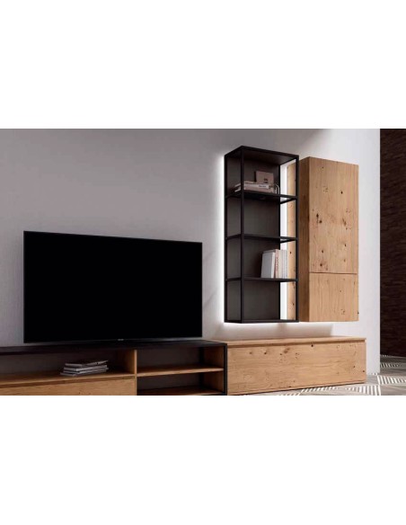 Salón Nexa C204, con mueble tv y dos módulos colgados