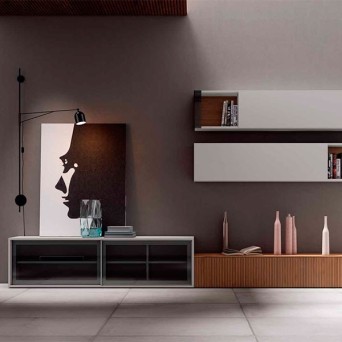 Salón Nexa C206 de Mesegue, en chapa de madera natural y lacados