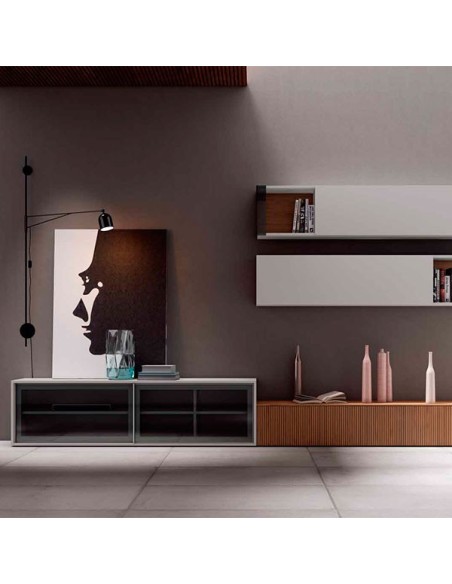 Salón Nexa C206 de Mesegue, en chapa de madera natural y lacados