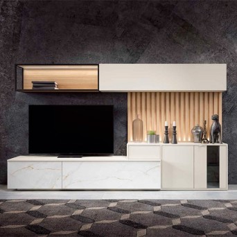 Salón Nexa C210, fabricado en chapa de madera natural y lacados