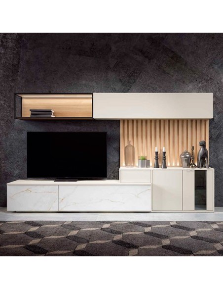 Salón Nexa C210, fabricado en chapa de madera natural y lacados