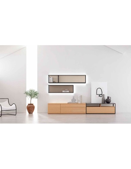 Salón Nexa C212, con módulos bajos y módulos diáfanos colgados