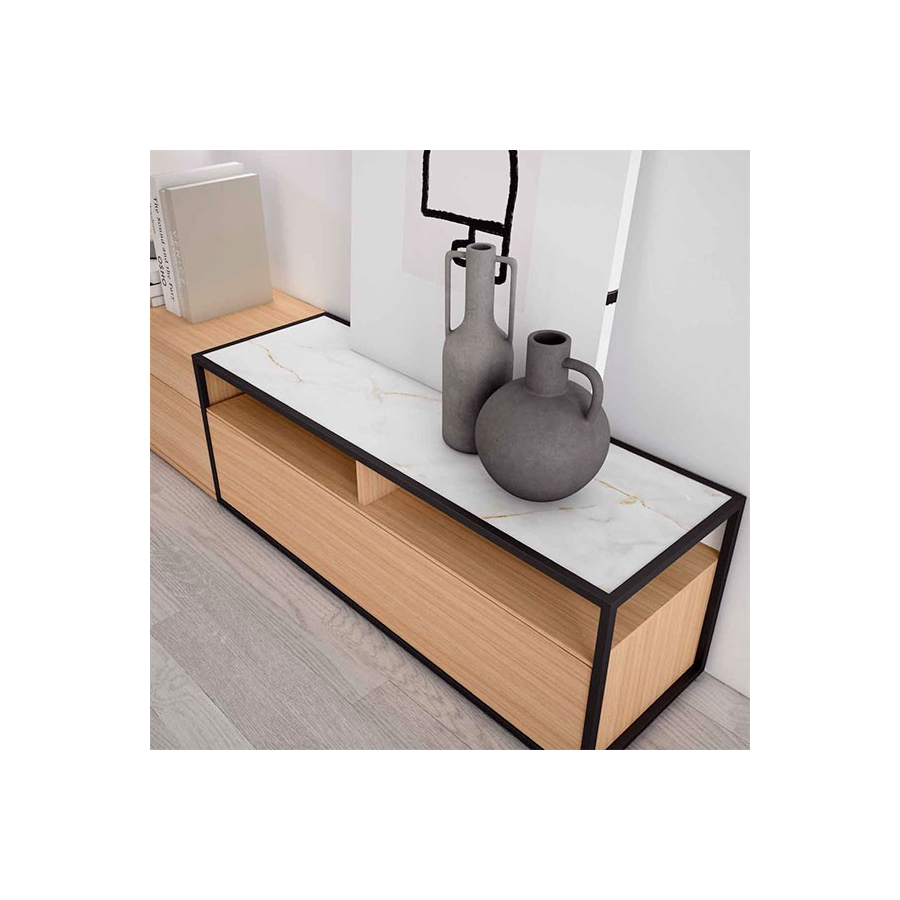 Detalle del módulo con tapa acabado white glass del Salón Nexa C212