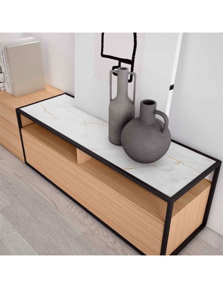 Detalle del módulo con tapa acabado white glass del Salón Nexa C212