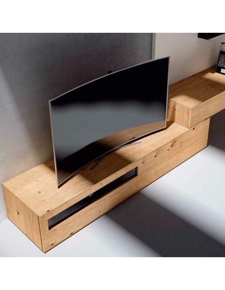 Detalle del módulo bajo con ventana izquierda con tapa del Salón Nexa C213 de Mesegue