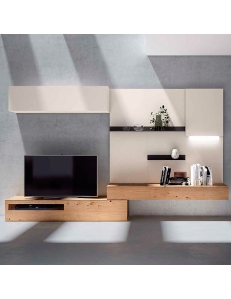 Salón Nexa C213 de Mesegue, fabricado en chapa de madera natural y lacados