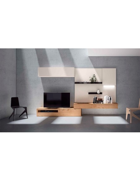 Salón Nexa C213, de Mesegue, acabados roble nudos y sepia lacado