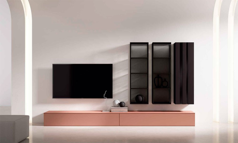 Salón Nexa C214, de Mesegue, acabados siena metal lacado y negruzco lacado