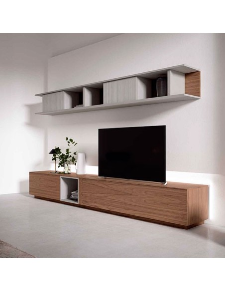 Salón Nexa C215 de Mesegue, fabricado en chapa de madera natural y lacados