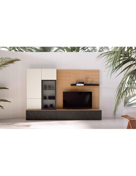 Salón Nexa C22, acabado roble, sepia y black glass