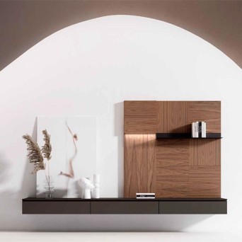 Salón Nexa C223, de Mesegue, fabricado en chapa de madera natural y lacados