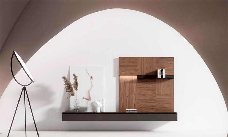 Salón Nexa C223 de Mesegue, acabado nogal americano y sombra lacado