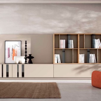 Salón Nexa C226 de Mesegue, en chapa de madera natural y lacados