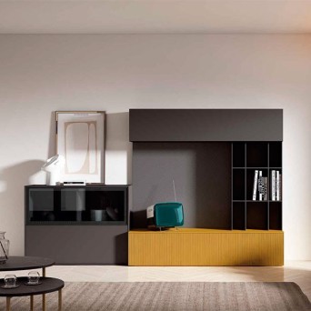 Salón Nexa C229, de Mesegue, fabricado en chapa de madera natural y lacados