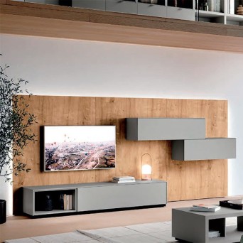 Composición de salón Way 6 de Antaix, fabricado en melamina y acabado roble forest y ártico mate