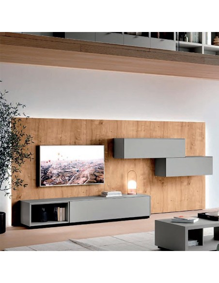 Composición de salón Way 6 de Antaix, fabricado en melamina y acabado roble forest y ártico mate