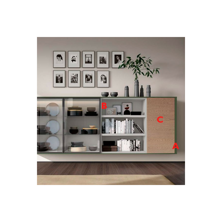 Aparador colgado Moss 11 con puertas de cristal y de madera