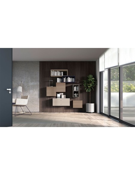 Vista en ambiente de salón de la Composición Cubos Q2 de Loyra
