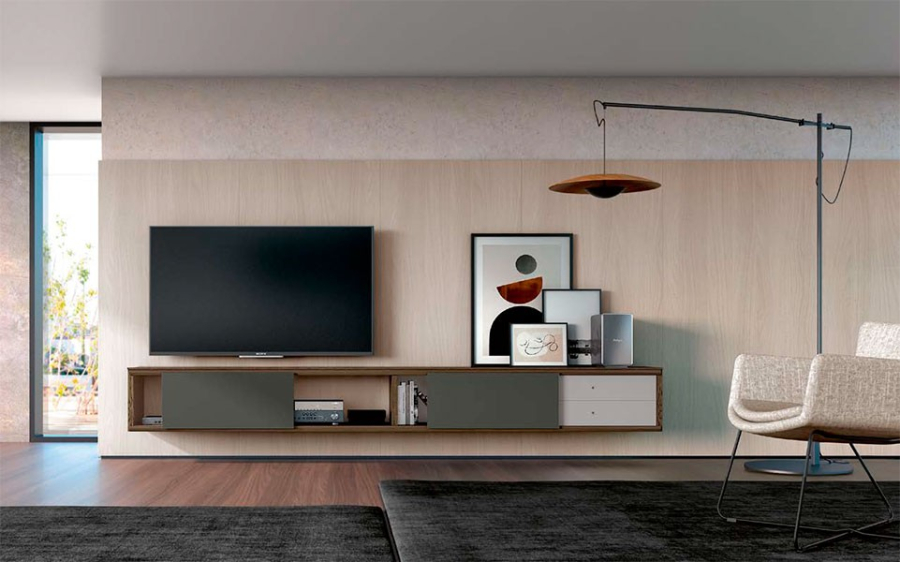 Vista en ambiente de salón del Mueble TV Ios 18 de Loyra