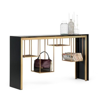 Consola Tokyo de la  firma de diseño italiana Mogg, con estructura metálica y tapa y costados en MDF negro