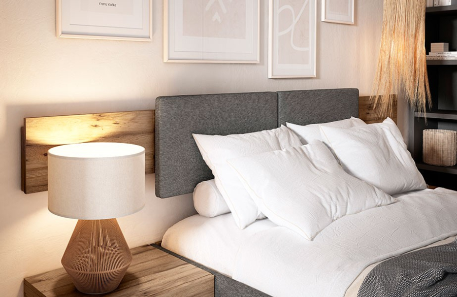 Cama con cabezal tapizado