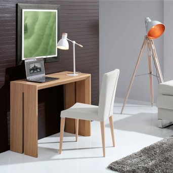 Consola extensible Tao, de Indesan, en chapa de madera natural de roble