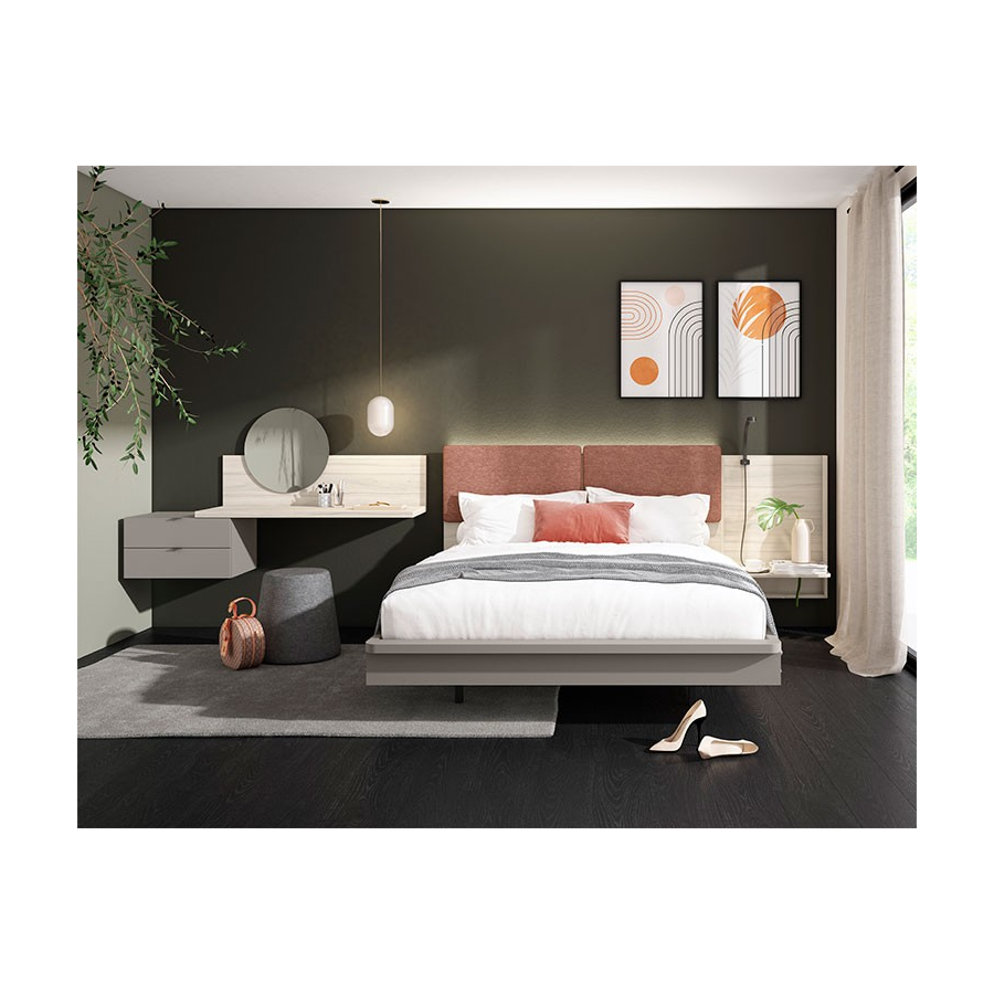 Dormitorio con aro de cama y respaldo tapizado