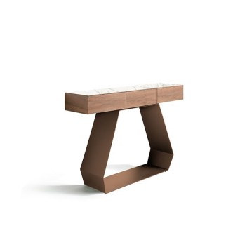 Consola Urus, con estructura en chapa de madera natural y lacados, y tapa porcelánica 2