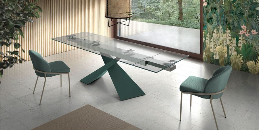 Mesa cristal extensible con pata metálica