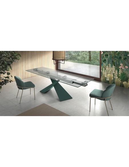Mesa cristal extensible con pata metálica