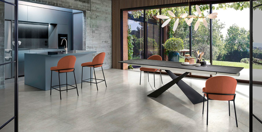 Mesa rectangular extensible con tapa porcelánica
