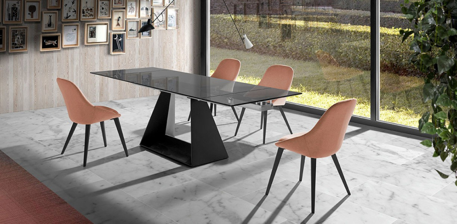 Mesa extensible Sue con pie central metálico