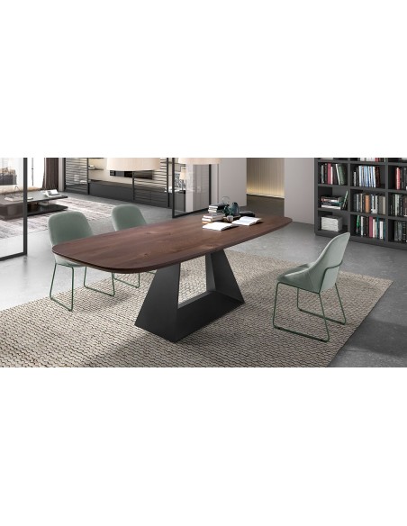 Mesa Sue Fix Wood con tapa de madera y pie metálico central